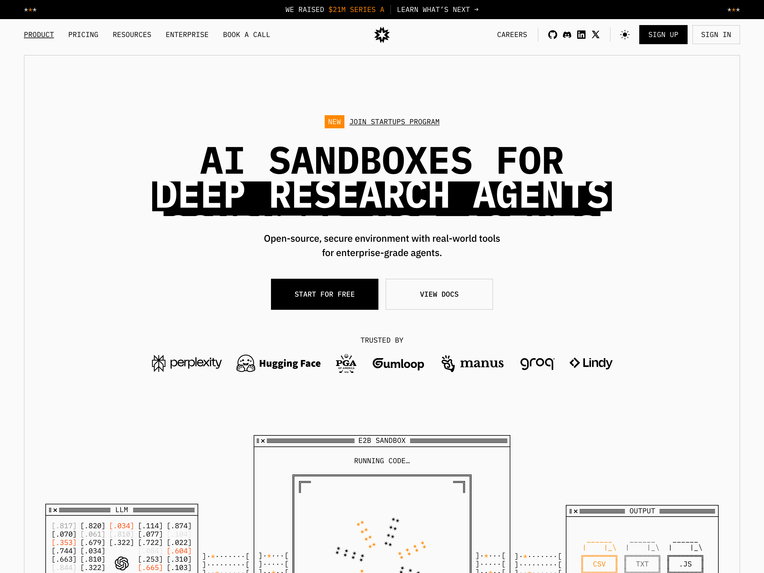 E2B sandbox homepage